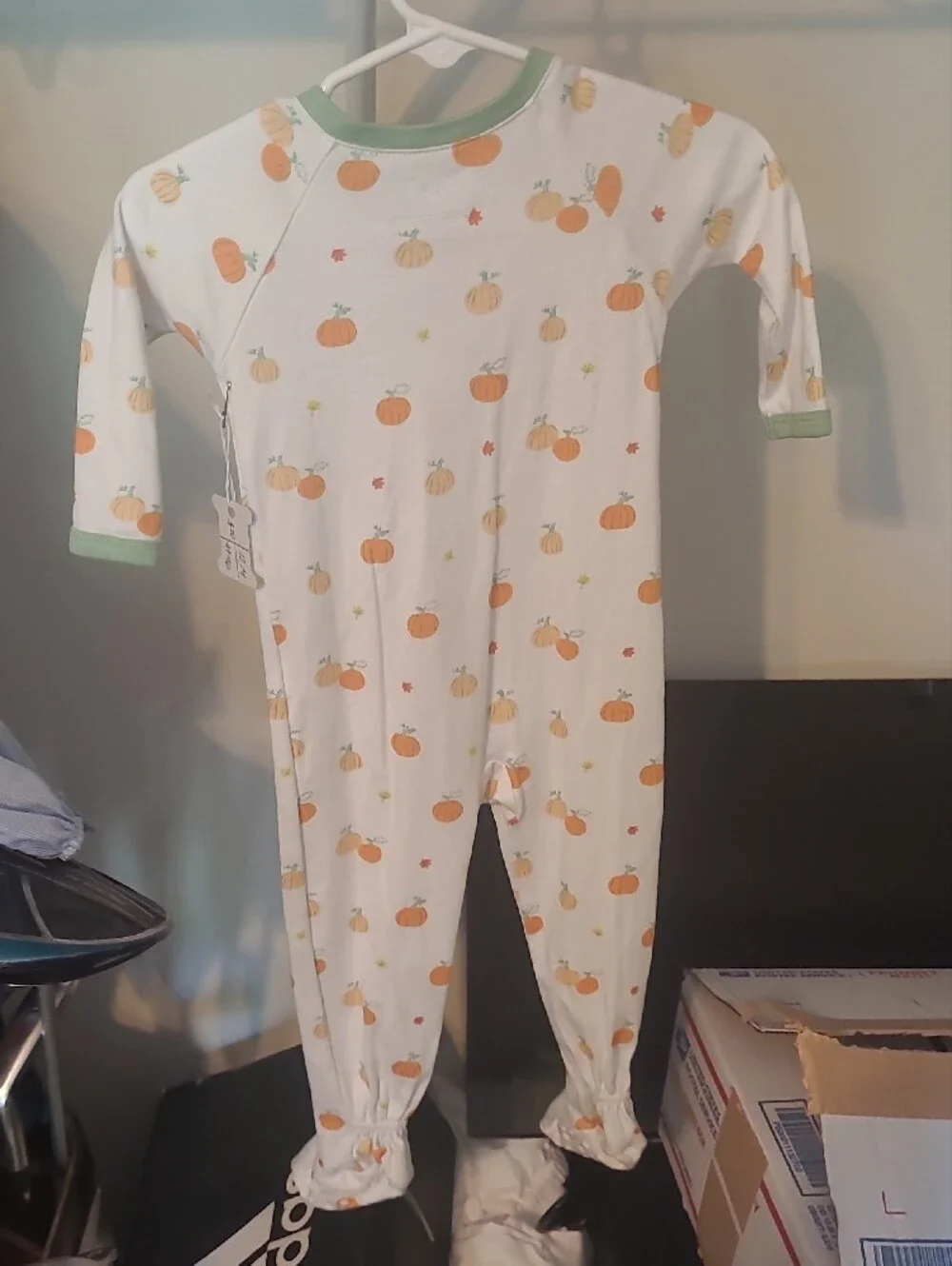 Kids Pumpkin Print One-Piece - White with Orange Pumpkins
